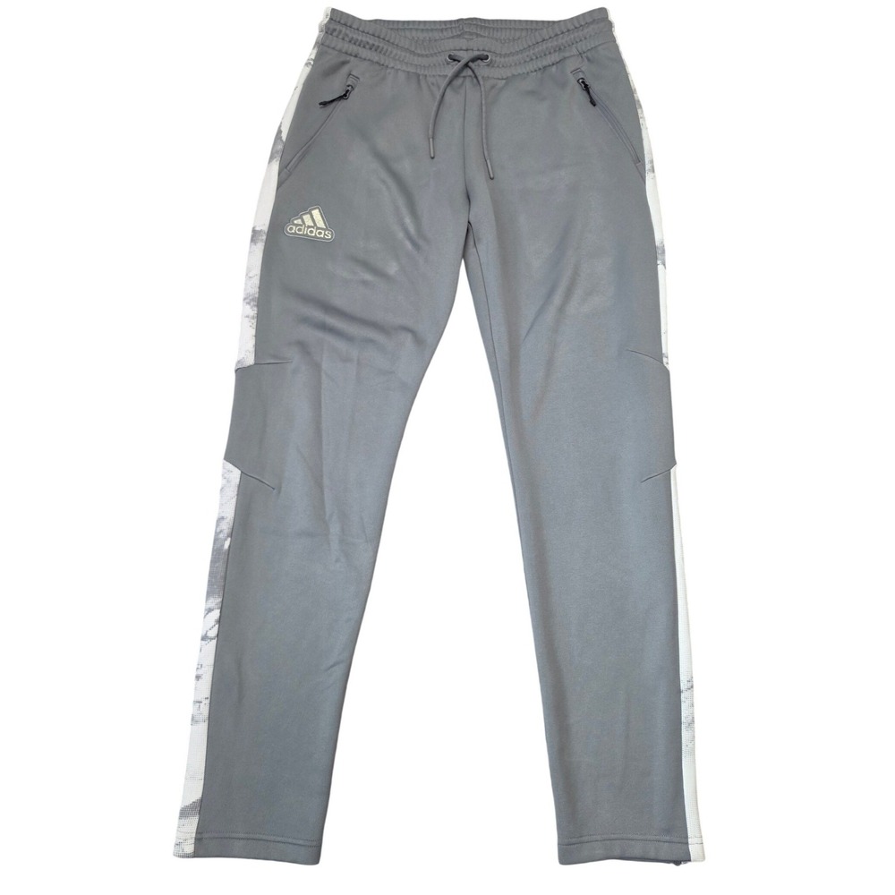 Adidas Mens Warmup Pants Grey Heather Marble Stripes Gold Logo Size M NWT